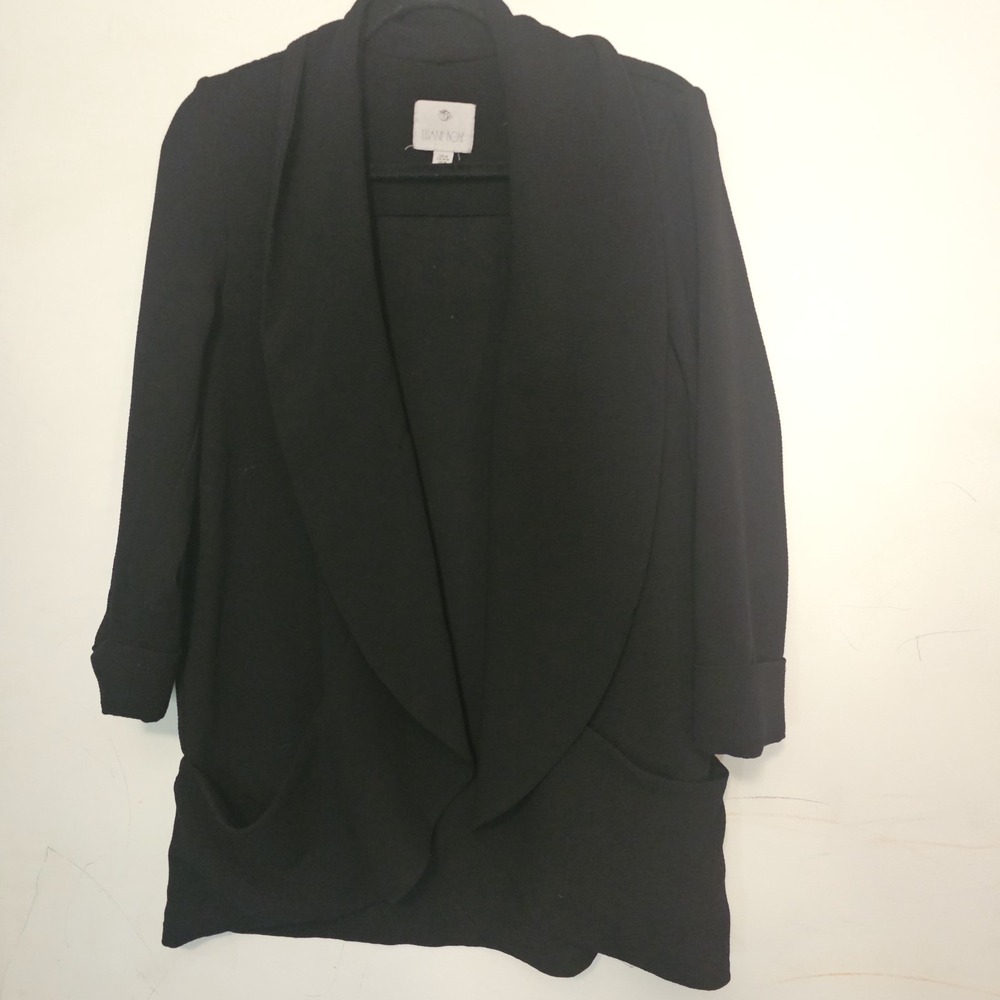 Elaine Rose Women's Black Open Blazer Medium 3/4 Sleeves Jacket Pockets Business